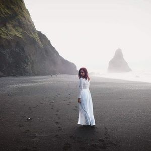 White Long Sleeve pleated croche Lace top maxi Formal Prom dress back zip M